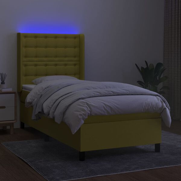vidaXL Sommier &agrave; lattes de lit matelas et LED Vert 80x200cm Tissu