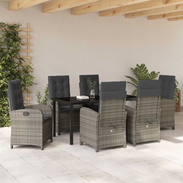 vidaXL Ensemble de salle &agrave; manger pour jardin 7 pcs Gris polyrotin