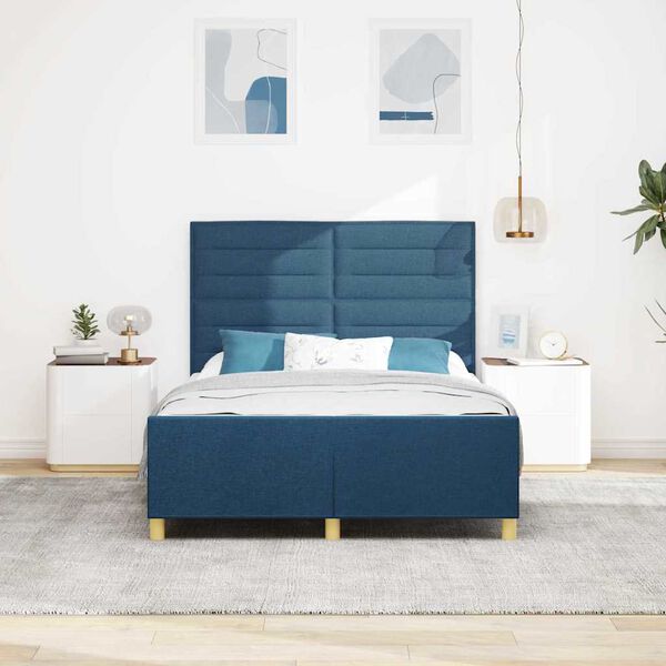 vidaXL Cadre de lit avec t&ecirc;te de lit Bleu 140 x 200 cm tissu