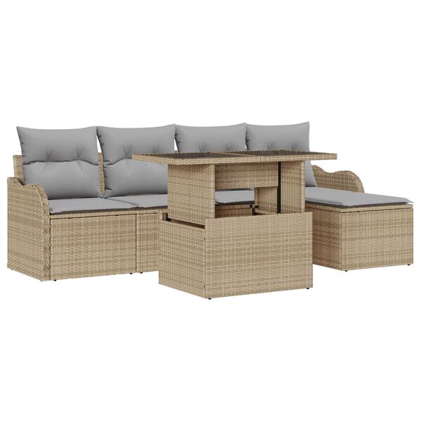 vidaXL Ensemble de canap&eacute; de jardin 6 pcs Beige Poly Rattan