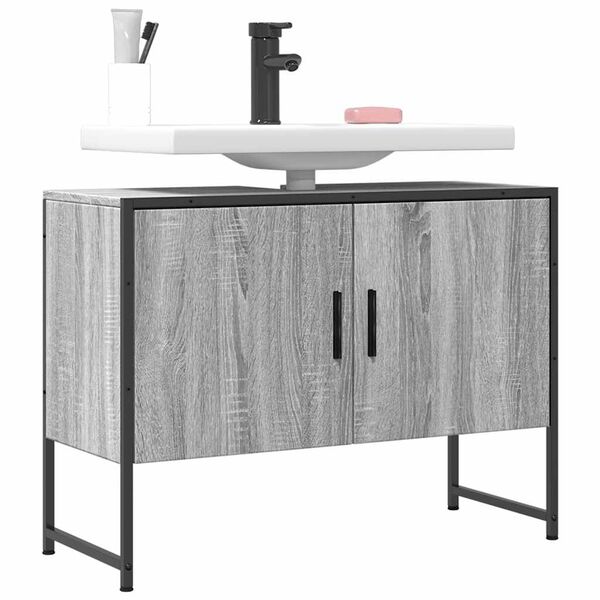 vidaXL Armoire lavabo de salle de bain sonoma gris bois d'ing&eacute;nierie