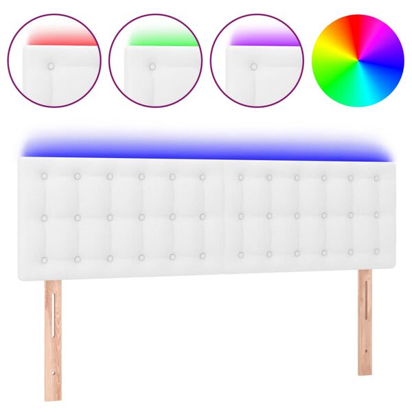 vidaXL T&ecirc;te de lit &agrave; LED Blanc 144x5x78/88 cm Similicuir