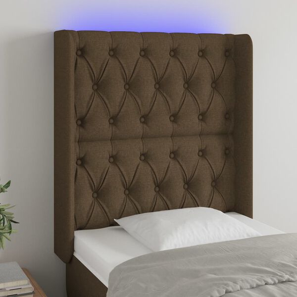 vidaXL T&ecirc;te de lit &agrave; LED Marron fonc&eacute; 83x16x118/128 cm Tissu