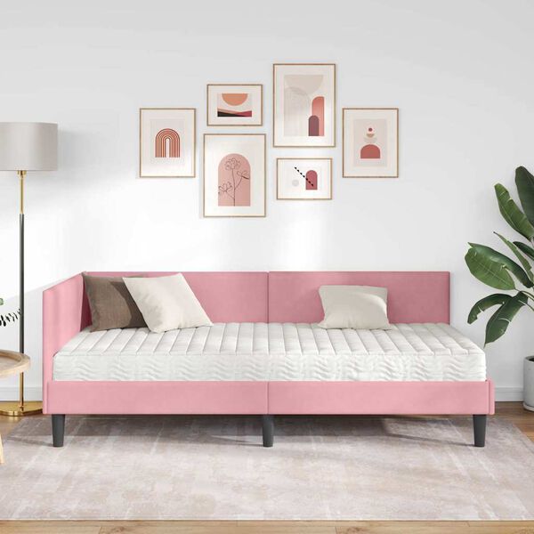 vidaXL Cadre de lit d'angle avec matelas Autre 2 pcs Gris Velours