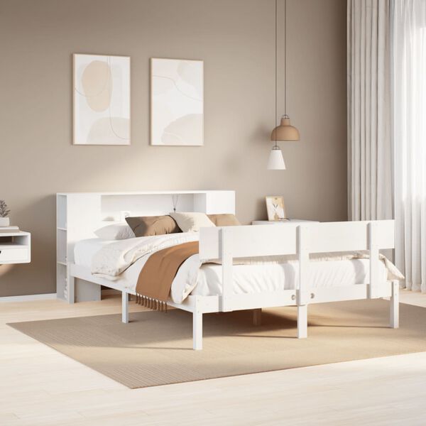 vidaXL Lit biblioth&egrave;que sans matelas blanc 160x200 cm bois pin massif