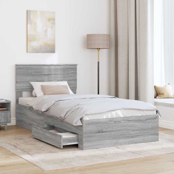 vidaXL Cadre de lit Gris Sonoma 100 x 200 cm Bois d'ing&eacute;nierie