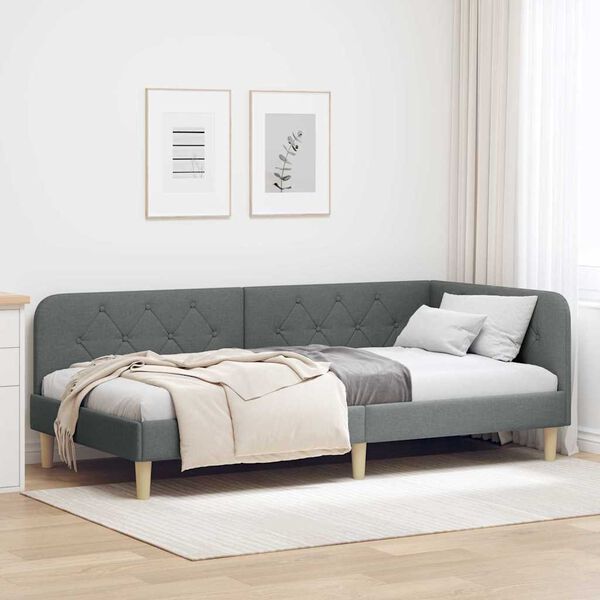 vidaXL Cadre de lit d'angle Gris foncé 90 x 190 cm tissu