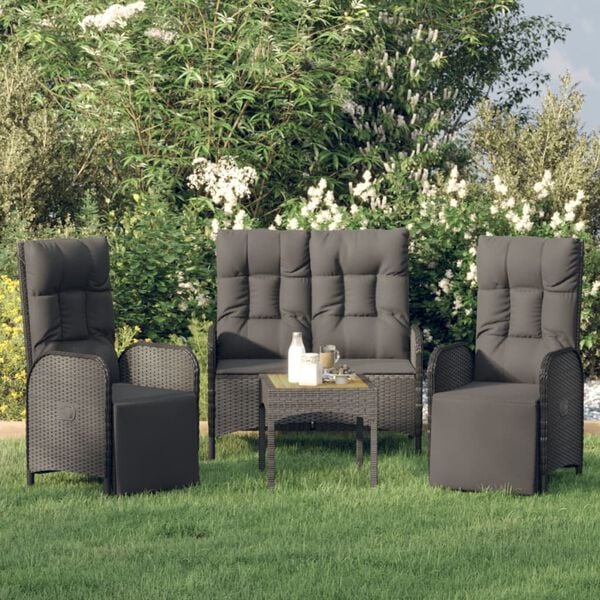 vidaXL Ensemble &agrave; manger de jardin avec coussins 3 pcs Noir