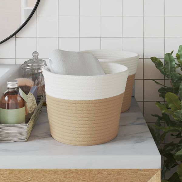 vidaXL Paniers de rangement 2 pcs beige et blanc Ø24x18 cm coton