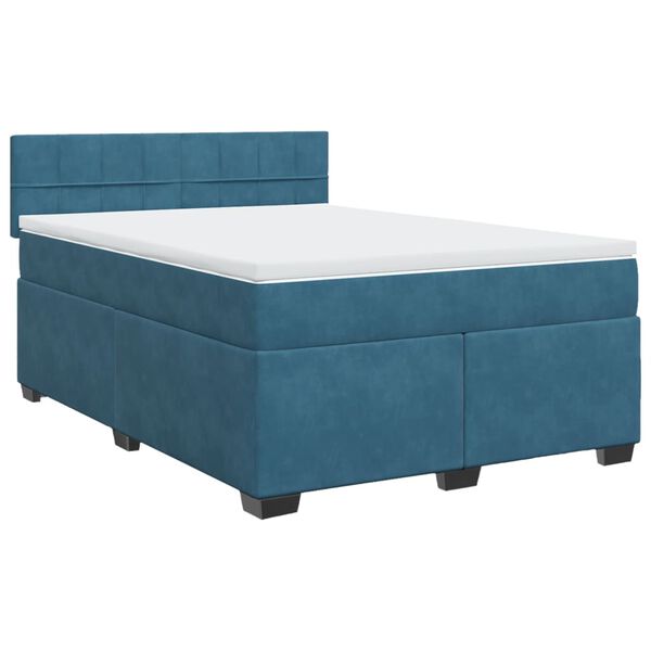 vidaXL Sommier &agrave; lattes de lit et matelas Bleu fonc&eacute; 140x200cm Velours