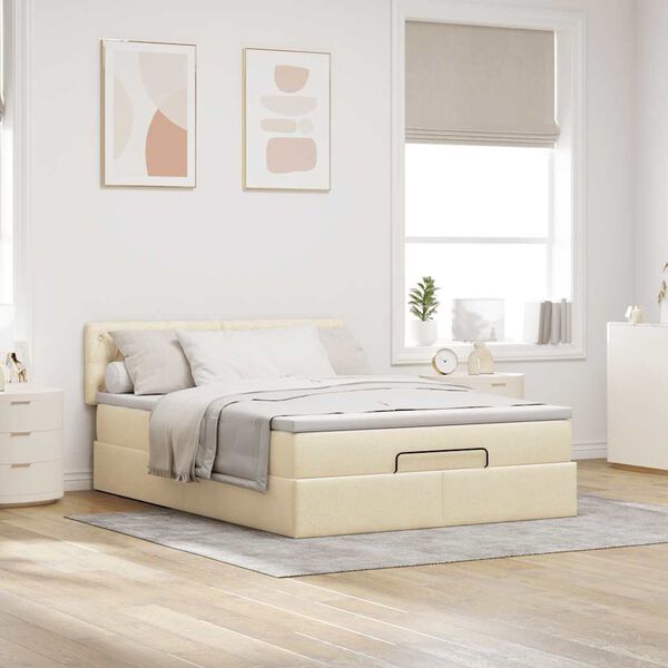 vidaXL Lit ottoman avec matelas cr&egrave;me 140x200 cm tissu