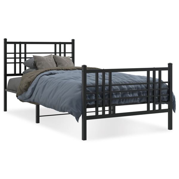 vidaXL Cadre de lit métal sans matelas avec pied de lit noir 100x190cm