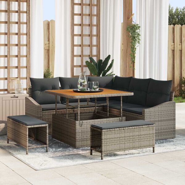 vidaXL Ensemble de canap&eacute; de jardin avec coussin 8 pcs Gris polyrotin