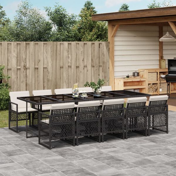 vidaXL Ensemble &agrave; manger de jardin 11 pcs coussins noir r&eacute;sine tress&eacute;e