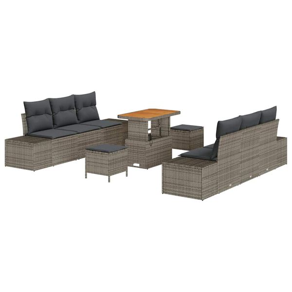 vidaXL Ensemble de canap&eacute; de jardin avec coussin 9 pcs Gris Poly rotin