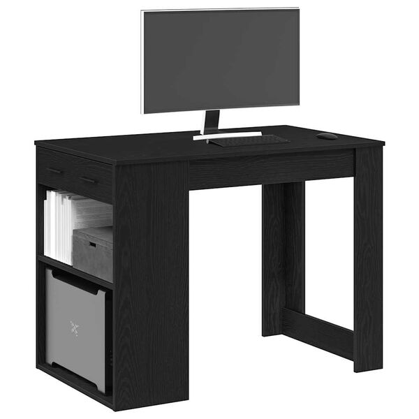 vidaXL Bureau avec tiroir et &eacute;tag&egrave;re ch&ecirc;ne noir bois d'ing&eacute;nierie