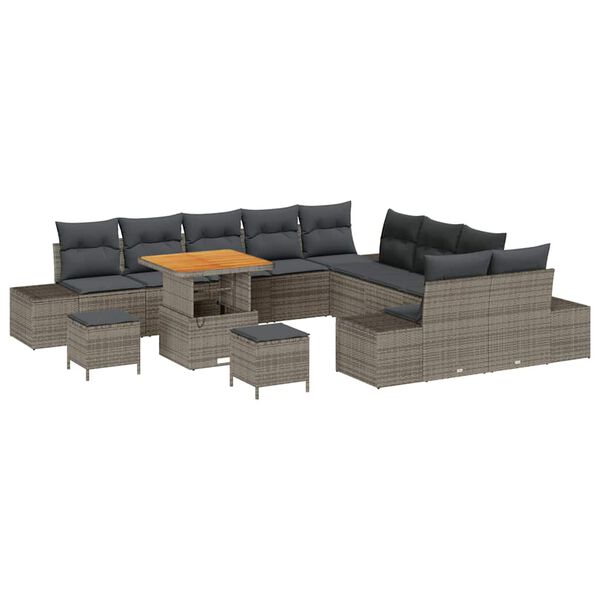 vidaXL Ensemble de canap&eacute; de jardin avec coussin 13 pcs Gris polyrotin