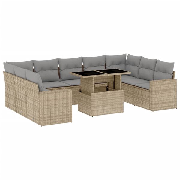 vidaXL Salon de jardin avec coussins 10 pcs beige r&eacute;sine tress&eacute;e