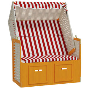 vidaXL Strandkorb avec auvent r&eacute;sine tress&eacute;e bois solide rouge blanc