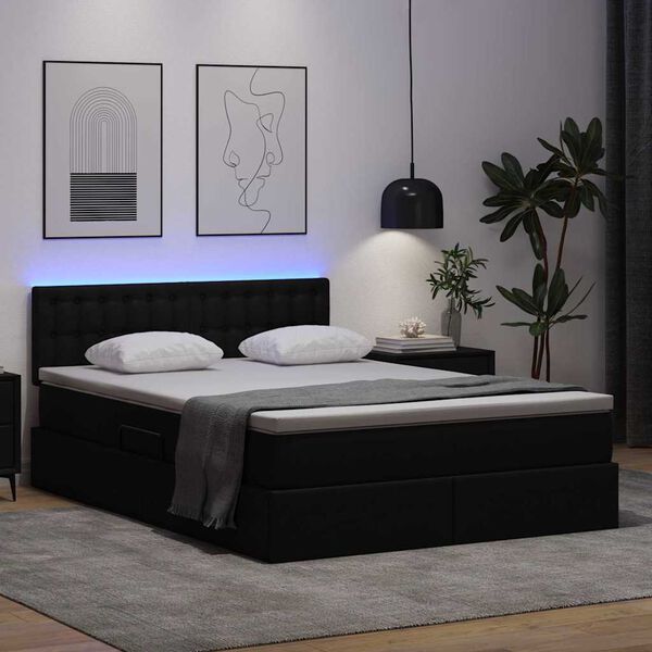 vidaXL Lit avec rangement et LED Noir 140 x 190 cm Cuir synth&eacute;tique