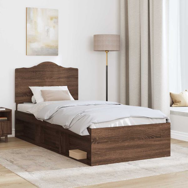 vidaXL Cadre de lit avec t&ecirc;te de lit Ch&ecirc;ne brun 90 x 190 cm Pin massif