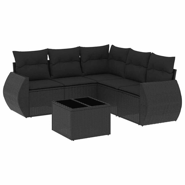 vidaXL Salon de jardin 6 pcs avec coussins noir r&eacute;sine tress&eacute;e