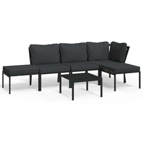 vidaXL Salon de jardin 6 pcs avec coussins gris acier