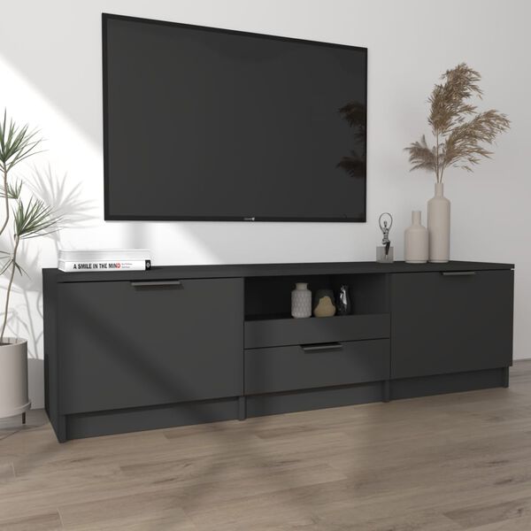 vidaXL Meuble TV Noir 140x35x40 cm Bois d'ing&eacute;nierie