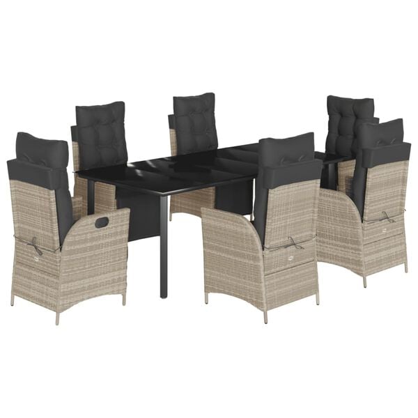 vidaXL Ensemble &agrave; manger de jardin et coussins 7 pcs gris clair rotin