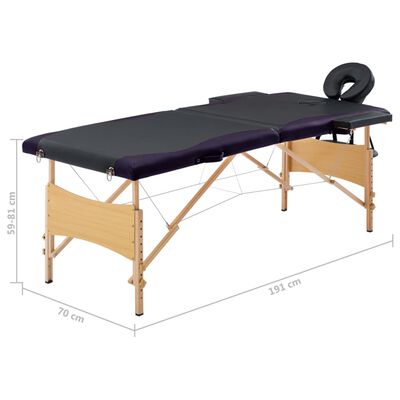vidaXL Table de massage pliable 2 zones Bois Noir