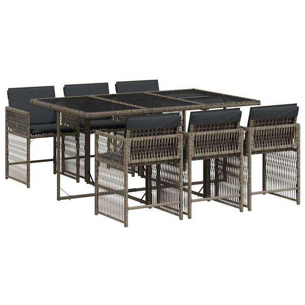 vidaXL Ensemble &agrave; manger de jardin et coussins 7 pcs gris rotin