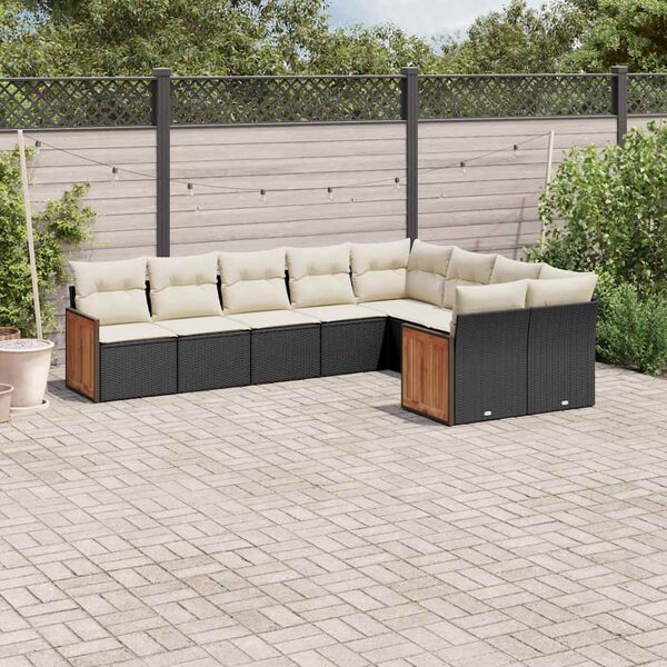 vidaXL Salon de jardin 9 pcs avec coussins noir r&eacute;sine tress&eacute;e