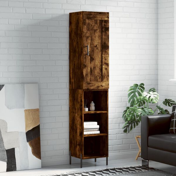 vidaXL Buffet haut Ch&ecirc;ne fum&eacute; 34,5x34x180 cm Bois d'ing&eacute;nierie