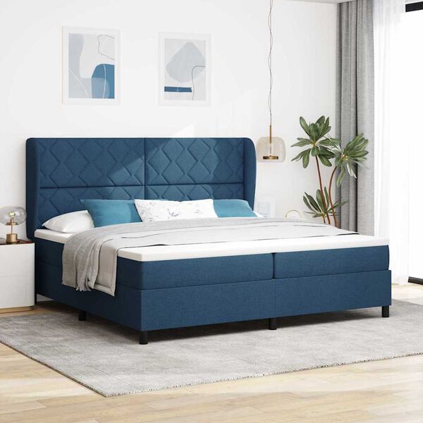 vidaXL Lit &agrave; ressorts avec matelas Bleu 200 x 200 cm tissu