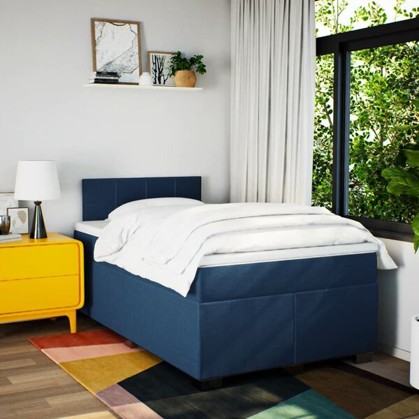vidaXL Sommier &agrave; lattes de lit avec matelas Bleu 120x200 cm Tissu