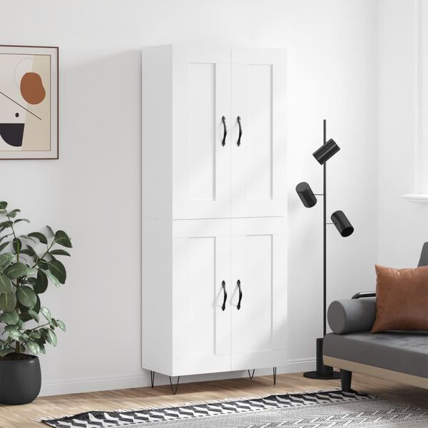 vidaXL Buffet haut Blanc 69,5x34x180 cm Bois d'ing&eacute;nierie