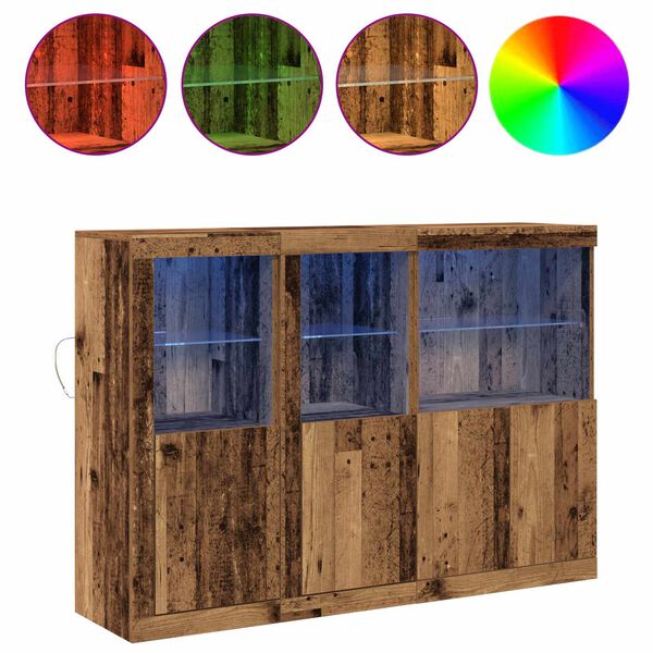 vidaXL Buffet LED Bois ancien 142,5 x 37 x 100 cm Bois d'ing&eacute;nierie