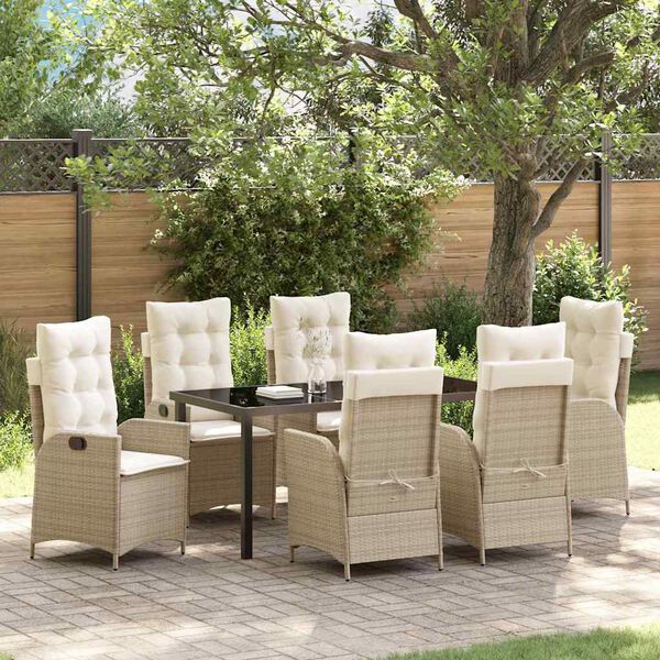 vidaXL Ensemble de salle &agrave; manger pour jardin 7 pcs Beige polyrotin