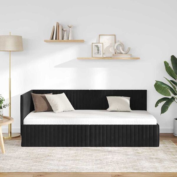 vidaXL Cadre de lit d'angle Noir 90 cm x 200 cm Velours
