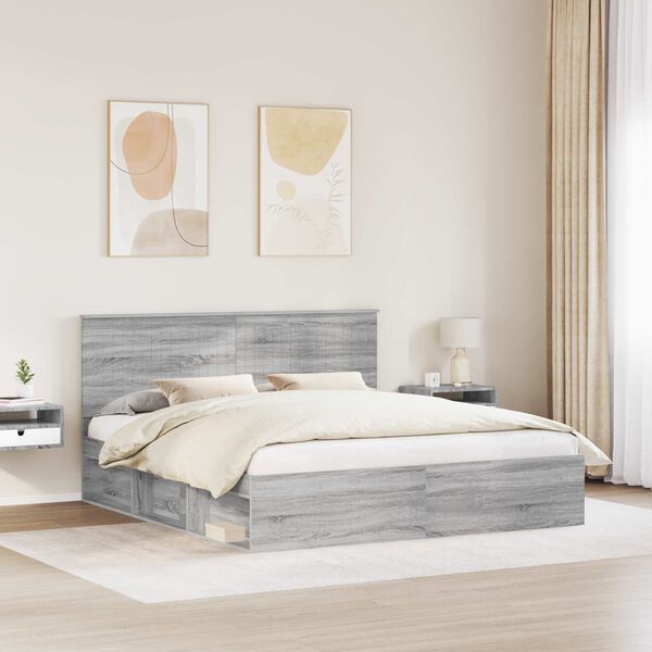vidaXL Cadre de lit Gris Sonoma 180 x 200 cm Bois de pin massif
