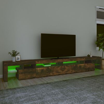 vidaXL Meuble TV avec lumières LED Chêne fumé 290x36,5x40 cm