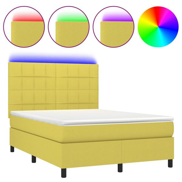 vidaXL Sommier &agrave; lattes de lit et matelas et LED Vert 140x200 cm Tissu