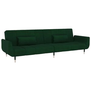 vidaXL Canap&eacute;-lit &agrave; 2 places avec deux oreillers Vert fonc&eacute; Velours