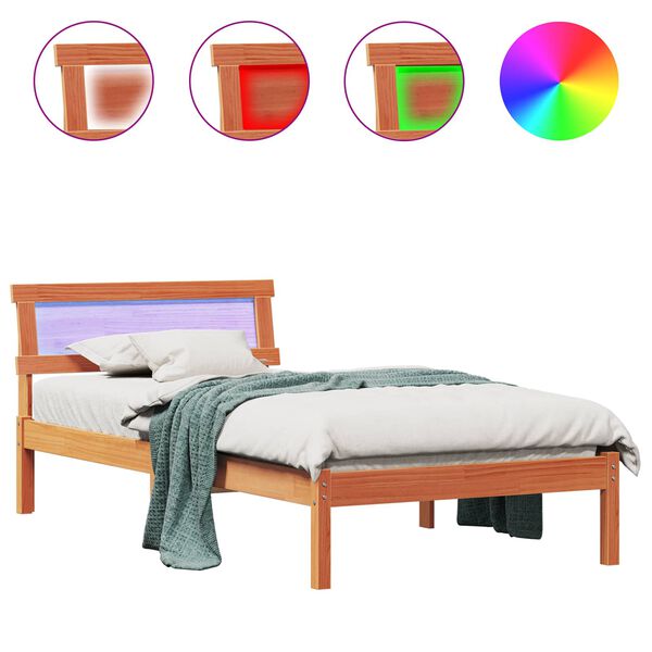 vidaXL Cadre de lit avec t&ecirc;te de lit Brun cire 90 x 200 cm Pin massif
