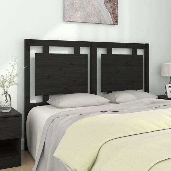 vidaXL T&ecirc;te de lit Noir 140,5x4x100 cm Bois massif de pin