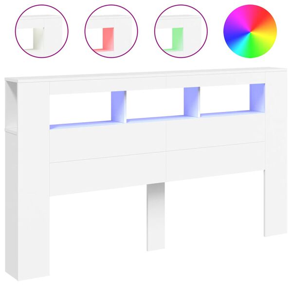 vidaXL T&ecirc;te de lit &agrave; LED blanc 180x18,5x103,5 cm bois d'ing&eacute;nierie