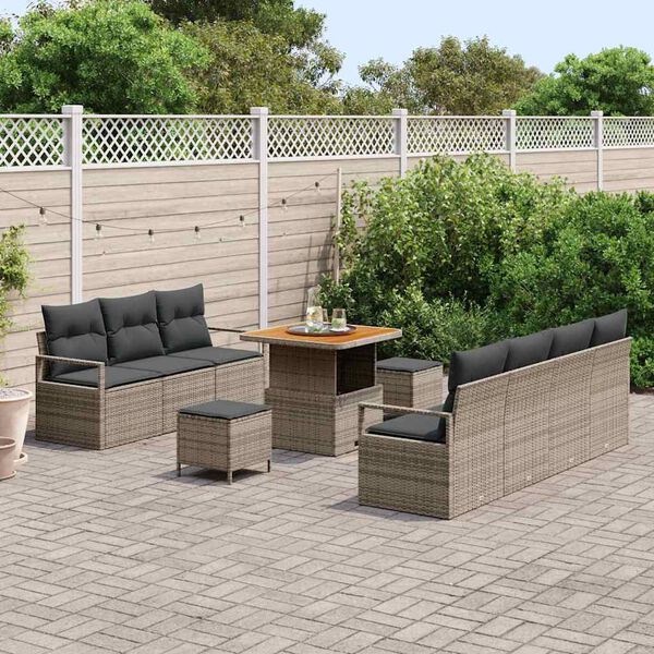 vidaXL Ensemble de canap&eacute; de jardin 10 pcs Gris Poly rotin
