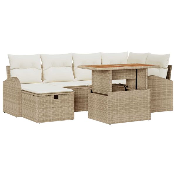 vidaXL Ensemble de canap&eacute; de jardin 7 pcs Beige Poly rotin