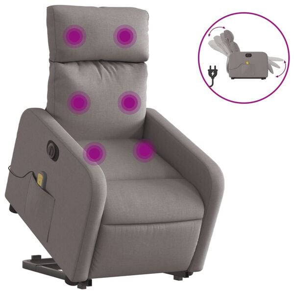 vidaXL Fauteuil inclinable de massage &eacute;lectrique Taupe Tissu
