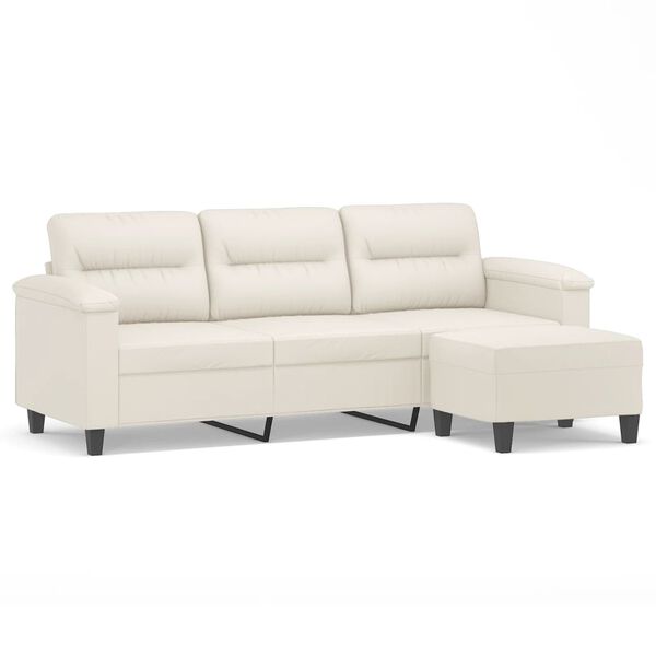 vidaXL Canap&eacute; &agrave; 3 places avec repose-pieds Cr&egrave;me 180 cm Similicuir